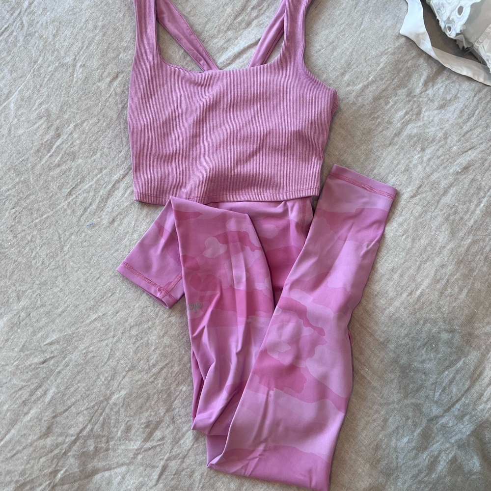 Pink ALO Tank Top and Leggings Set